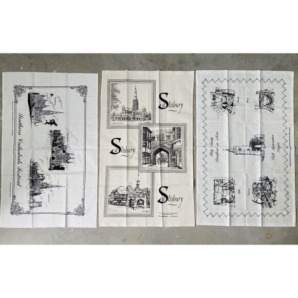 Set 3 Vintage All 100% Cotton DISH Tea TOWEL U.K. England Britain Salisbury Bell - Picture 1 of 16